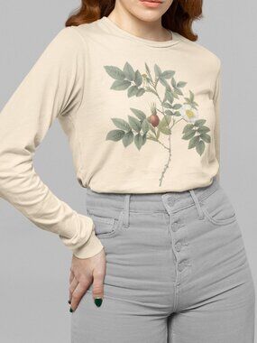 Rose Vintage Floral Print Long Sleeve Graphic Tee T-shirt S-XXL